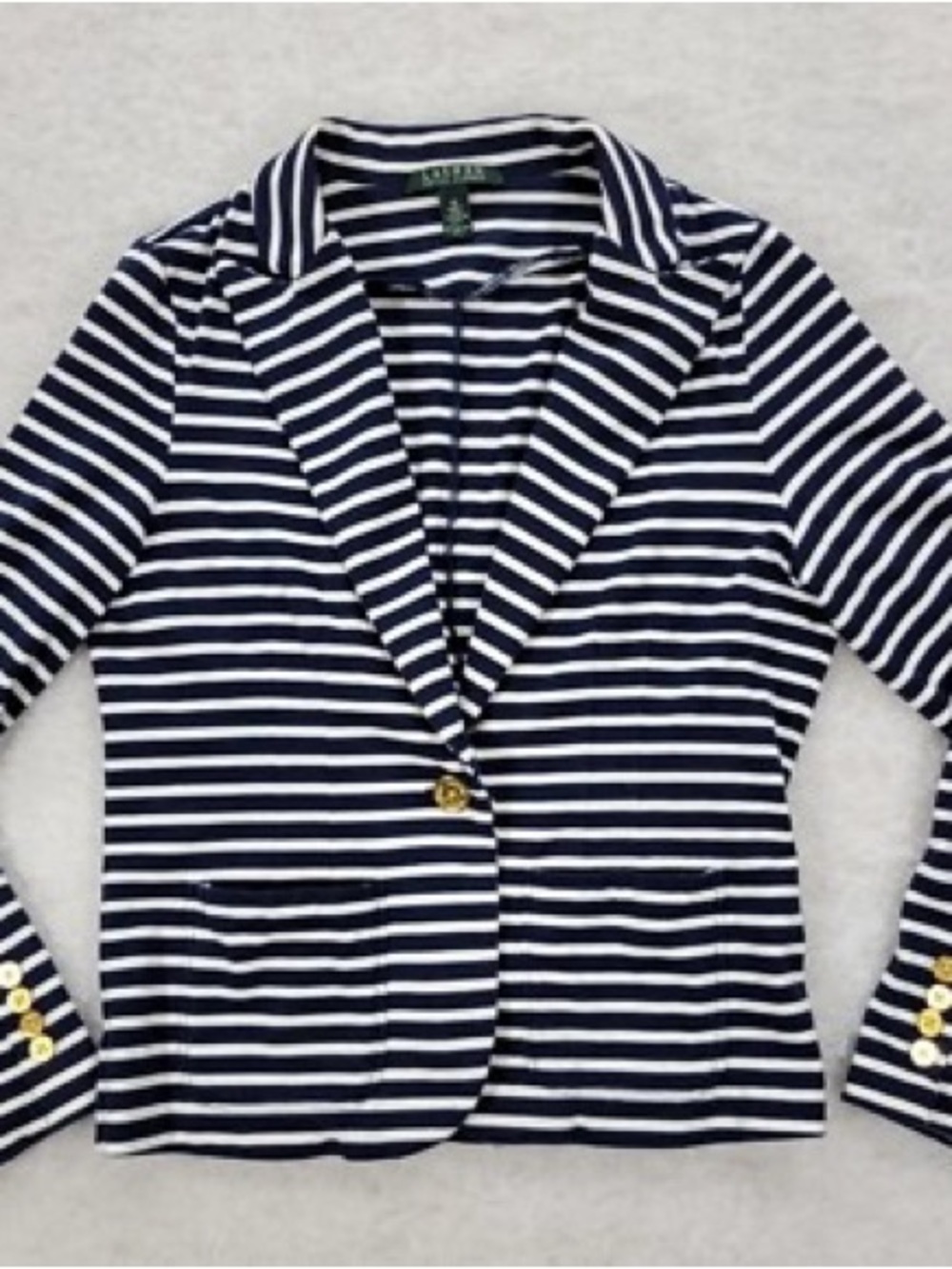 Lauren Ralph Lauren Navy White Striped Knit Blazer Nautical Classic Preppy L - Picture 5 of 12